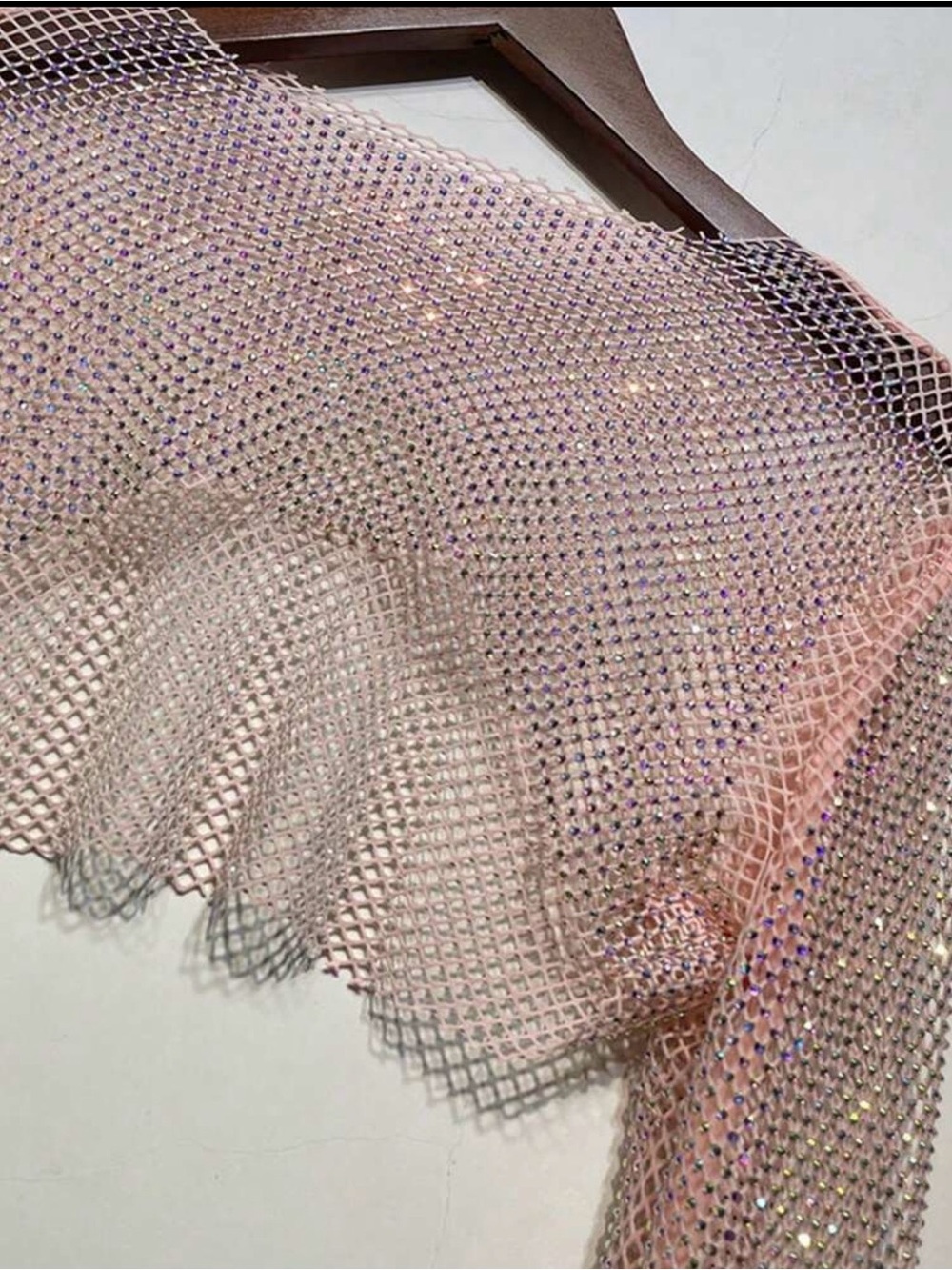 AKIRA Pink Mesh Scarf with Iridescent Crystal Detailing